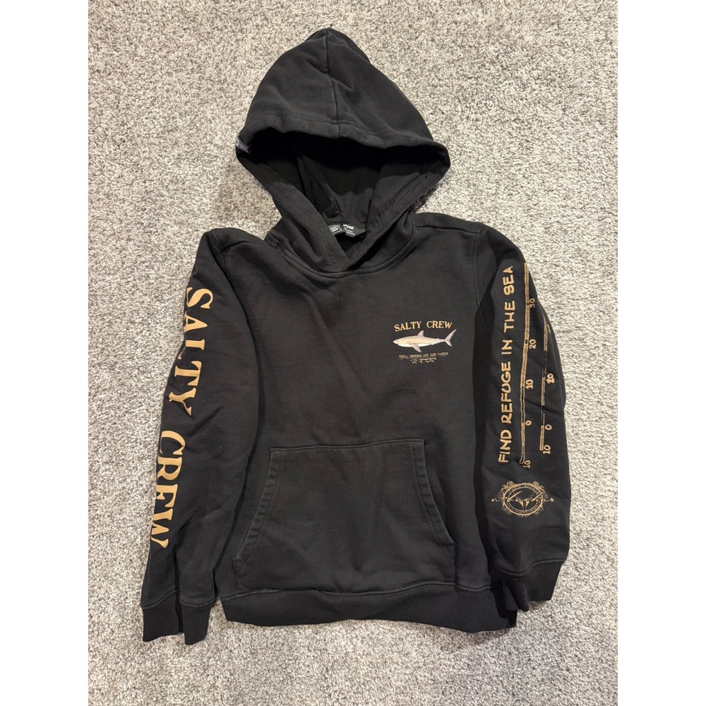 Salty Crew Hoodie Kids Medium Black Shark Bruce Graphic Pullover Sweatshirt